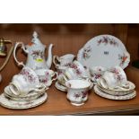 ROYAL ALBERT 'LAVENDER ROSE' TEASET, comprising cake plate, tea/coffee pot, milk jug, sugar bowl,