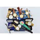 A COLLECTION OF MOSTLY QUARTZ WRIST WATCHES, to include a Timex SSQ LED watch, a gents gold plated