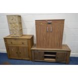 A MODERN CORONA PINE SIDEBOARD, with a long single drawer, tv stand, a small modern side board,