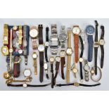 A BOX OF LADIES AND GENTS WRISTWATCHES, to include a variety of mainly quartz watches in various