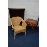 AN OAK OPEN BOOKCASE, with three adjustable shelves, cherrywood nest of three tables,