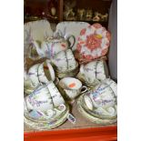 A FOLEY BONE CHINA TEA SET, printed and painted with Hollyhocks (pattern No 2182), comprising a