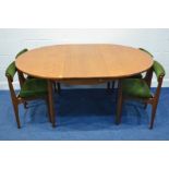 A SUTCLIFFE S-FORM TEAK CIRCULAR EXTENDING DINING TABLE, one additional leaf, diameter 121cm x