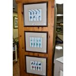 GOLFING THEME, three framed prints depicting various golf clubs through the ages 'Sand and Water