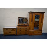 AN EARLY 20TH CENTURY ART NOUVEAU POLLARD OAK THREE PIECE BEDROOM SUITE, comprising a single