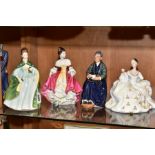 FOUR ROYAL DOULTON FIGURES 'Premiere' HN2343, 'A Cup of Tea' HN2322 (restored cup and saucer), 'My