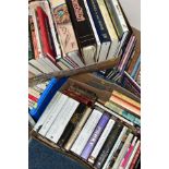 FOUR BOXES OF BOOKS, including modern autobiographies, needlework interest, history, etc (four