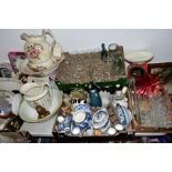 SIX BOXES OF CERAMICS, GLASSWARE, ETC, including two wash jugs and bowls, a boxed Royal Albert Old