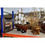 FIVE MODELS OF SHIPS, BOAT AND GALLEON, including two with name plaques as being made by D
