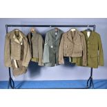 FIVE ITEMS OF ARMY UNIFORM, items to include three short battledress jackets, one with trousers,
