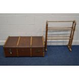 A VINTAGE TRAVELING TRUNK, together with a beech towel rail (2)