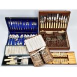 A COLLECTION OF FIVE CASED SILVER PLATED CUTLERY SETS, to include a carving set, a cake set, fish