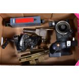 A BOX CONTAINING A NUMBER OF OPTICS, SIGHTS, ETC, for use in Military vehicles, including Tel