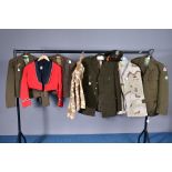 SEVEN ITEMS OF ARMY UNIFORM, including U.S, British Camoflage shirt, jackets, red dress jacket