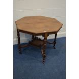 AN EDWARDIAN WALNUT OCTAGONAL CENTRE TABLE, diameter 89cm x height 70cm