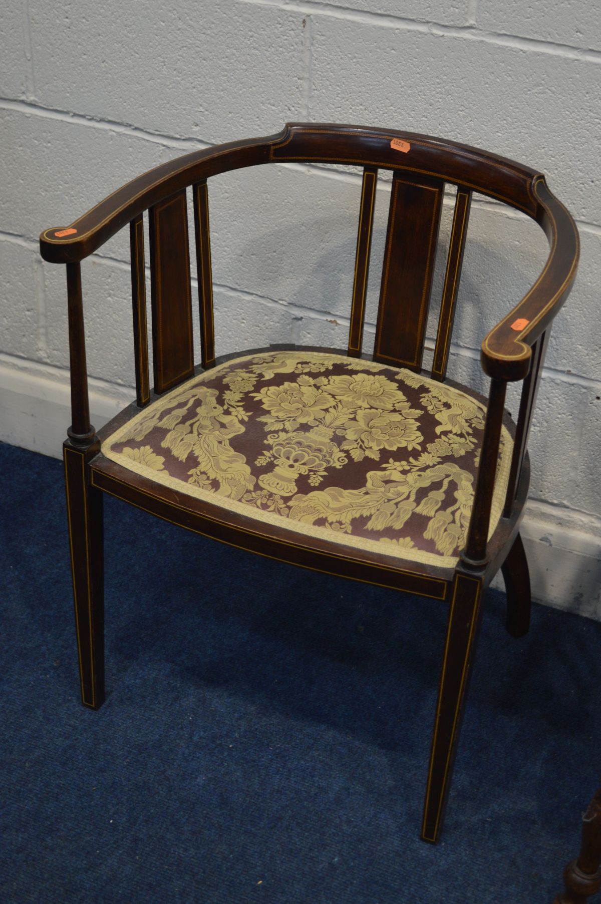 A 19TH CENTURY ELM AND BEECH SPINDLE HOOP BACK ARMCHAIR on a H stretcher together with an - Image 4 of 4