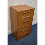 A TALL G PLAN FRESCO TEAK CHEST OF SIX DRAWERS, width 56cm x depth 45cm x height 104cm