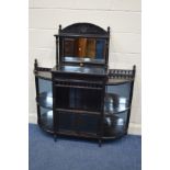 AN EDWARDIAN EBONISED VITRINE, with double glass doors, width 123cm x depth 35cm x height 125cm