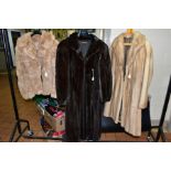 THREE LADIES FUR COATS/JACKET, comprising a pale fur knee length coat, approximate size 14/16, a