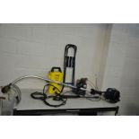 A KARCHER K2.130 PRESSURE WASHER (PAT fail due to exposed wires), a folding stool and a Clarke BC
