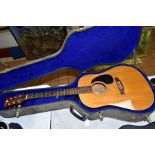 A CASED EPIPHONE PR-650N ACOUSTIC GUITAR, Made in Japan, Serial No 07425 natural finish, rosewood