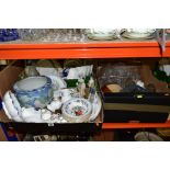 THREE BOXES OF CERAMICS AND GLASSWARE, including a set of six Aynsley 'Pembroke' soup bowls, a