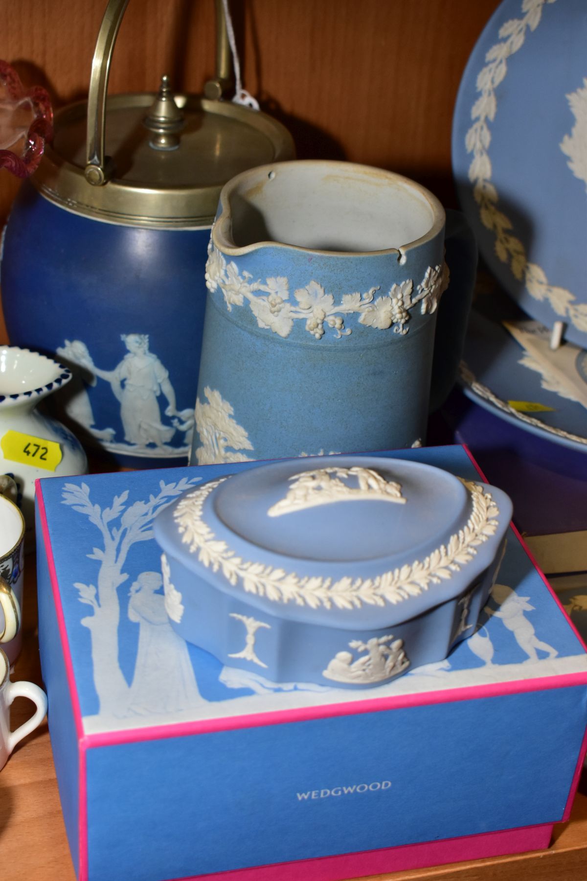 A GROUP OF WEDGWOOD JASPERWARES, ETC, comprising biscuit barrel, two boxed Christmas 1969 plates, - Image 3 of 3