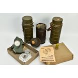 A BOX CONTAINING VARIOUS GAS MASK MILITARIA, all relating to the German 3rd Reich etc WWII era,