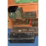 A TOTAL OF ELEVEN MILITARY AMMUNITION AND ORDENANCE STORAGE BOXES, US/British etc, various sizes and