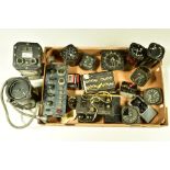 A BOX OF MANY WWII ERA AND POST WAR AIRCRAFT DEVICES AND ELECTRICAL SWITCH SYSTEMS etc, Gyro Compass