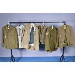 SIX ITEMS OF BRITISH ARMY UNIFORM to include, four uniform jackets and trousers and other items