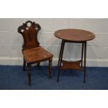 A VICTORIAN MAHOGANY HALL CHAIR, together with an Edwardian oval occasional table (2)