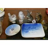 FIVE PIECES OF ROYAL COPENHAGEN, comprising 'Squirrel' No 982, 'Owl' No 1741, 'Rabbit' No 1019,