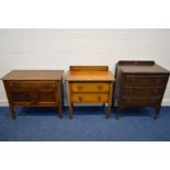 TWO EARLY TO MID 20TH CENTURY OAK CHEST OF DRAWERS, together with a two door cabinet, with a