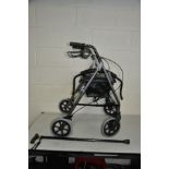 A PATTERSON MEDICAL DAYS DISABILITY WALKER with spare hoop and a telescopic walking stick (2)
