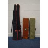 A COLLECTION OF PADED GUN CASES, comprising one wooden, one covered in vintage linen and two