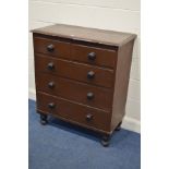 A PAINTED VICTORIAN PINE CHEST OF TWO SHORT OVER THREE LONG DRAWERS, turned handles, on baluster