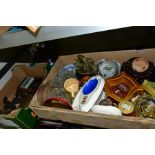 THREE BOXES INCLUDING SMOKERS PIPES AND PIPE RACKS, ashtrays, some with advertising logos, in metal,