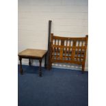 AN EARLY 20TH CENTURY OAK ART NOUVEAU 4'6'' BED FRAME, with irons together with a barley twist