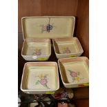 CLARICE CLIFF FOR WILKINSON LTD, a five piece hors d'oeuvre set, comprising four square dishes 10.