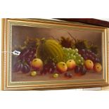 A.J.THORNTON (20TH CENTURY), still life of fruits and vines, signed bottom left, oil on board,