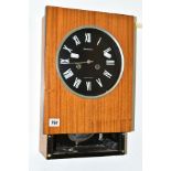 FIVE VARIOUS WALL CLOCKS, including a USSR Lanton? eight day clock with pendulum and key, height