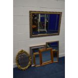A MODERN FOLIATE GILT FRAMED BEVELLED EDGE WALL MIRROR, 105cm x 75cm a gilt on resin wall mirror,
