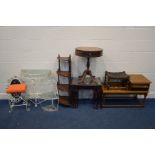 A QUANTITY OF OCCASIONAL FURNITURE, to include an oak telephone table/seat, mahogany nest of three