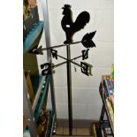 A WEATHER VANE OF STEEL CONSTRUCTION, Cockerel to the top, height approximately 136cm