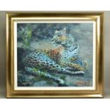 ROLF HARRIS (AUSTRALIAN 1930), 'Leopard reclining at Dusk', a limited edition print on delux