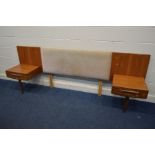 A G PLAN FRESCO TEAK 4' 6'' HEADBOARD, with adjoining bedside tables with a single drawer, length