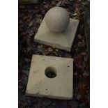A MODEN CLAY DRIVEWAY FINIAL and a base to another finial (2)