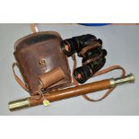 A LEATHER CASED SINGLE DRAW TELESCOPE, marked H Jukes to barrel, with leather lens cap, length