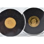 TWO 22CT GOLD COINS, each coin inscribed 'Centeneray of World War One, 1914-1918' one crown, Queen